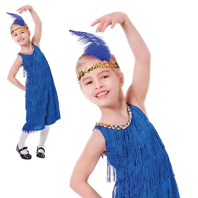 Girls 1920s Blue Charleston Flapper Great Gatsby Fancy Dress Costume Book Day • £12.99