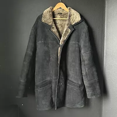 Pronto Uomo Leathers Genuine Shearling Black Button Front Suede Coat Medium Men • $49
