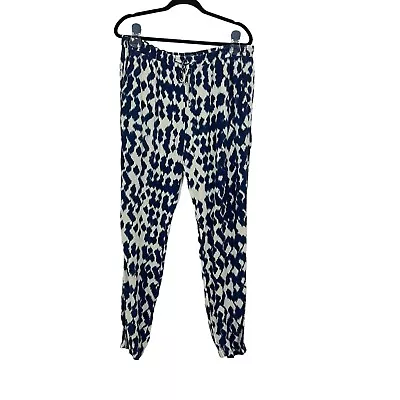 Vince Womens Blue White Silk Pull On Elastic Waist Tie Pants • $19.99