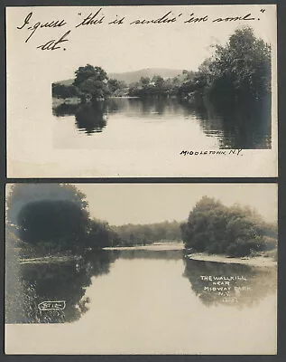 Middletown NY Two C.1903-05 RPPC Photo Postcards WALLKILL RIVER NEAR MIDWAY PARK • $7