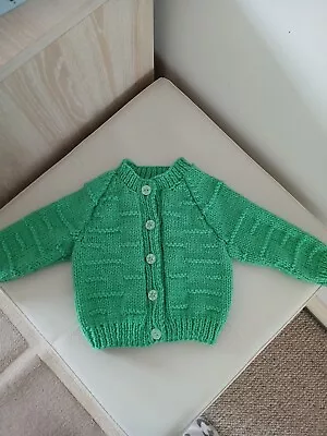 Mint Green Hand Knitted Baby Cardigan - New - 0 To 3 Months  • £5.50