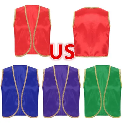US Men Medieval Victorian Sleeveless Vest Gold Trims Gothic Waistcoat  Jacket • $11.52
