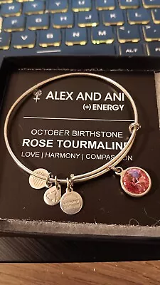 Alex And Ani October Pink Tourmaline Swarovski Birthstone Silver Bangle • $17