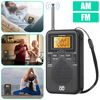 Portable Pocket Emergency Digital AM FM Radio W/Speaker 3.5mm Jack Alarm Clock • $14.98