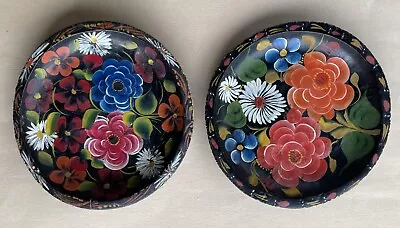 Mexican BATEA Wood FLORAL Folk Art BOWL Hand Tole Painted Vintage Tray Plate Lot • $49.99