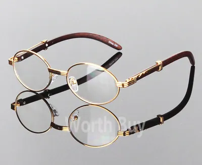 Womens Men Retro Vintage Clear Lens Gold Wood Frame Fashion Designer Eye Glasses • $9.95
