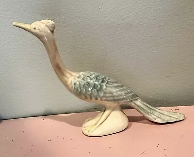 Mid Century Ceramic Road Runner Bird Figurine Blue Cream 5  X  7  • $22