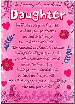 Grave Card - WONDERFUL DAUGHTER -FREE Holder-M107 Memoriam Funeral Memoriam • £1.85