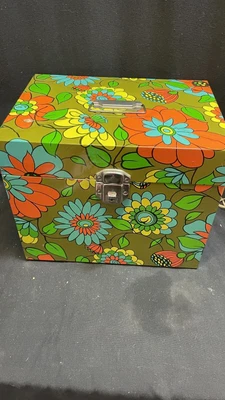 $34.99 • Buy Vintage Flower Power Metal File Box With Locking Lid Hippie Boho Groovy