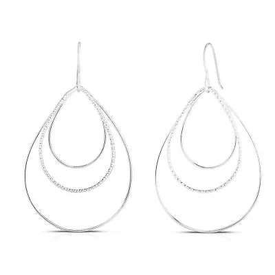 $10.99 • Buy Italian 925 Sterling Silver Diamond Cut 3 Layer Tear Drop Hoop Hook Earrings