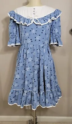 JERI BEE  Dress Vintage 70s Western Prairie Square Dance Rockabilly Size 10 Blue • $60