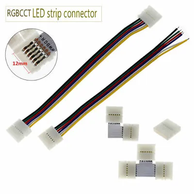 6Pin 12mm Solderless Connector For 5050 3528 RGB+CCT RGB CCT LED Strip Light • $5.05