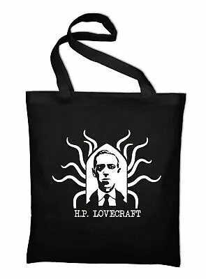 HP Lovecraft Portrait Fan Jute Bag Dagon Necronomicon R'Lyeh Miskatonic Pouch • £16.57