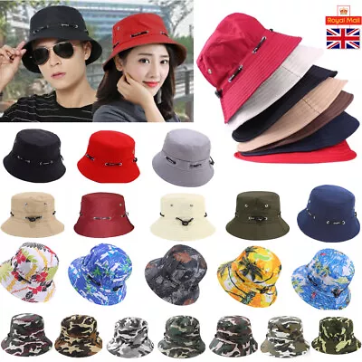 Mens Womens Adjustable Bucket Hat Sun Hats Summer Canvas Caps Packable Windproof • £4.95