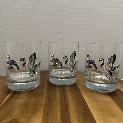 Set Of 3 Vintage  Norman R. Warmer Mallard Duck Whiskey Old Fashioned Glasses • $28.99