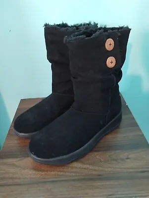 Skechers Tone Ups Black Suede Leather Walking Rocker Boots  Ladies US 11 • $21.98