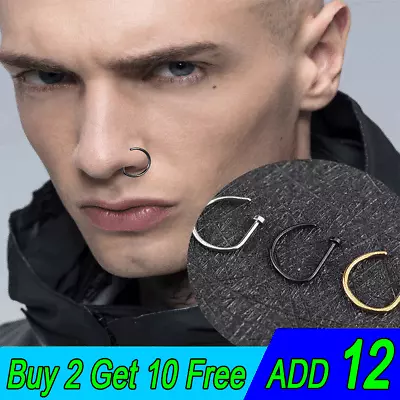 Men Women Surgical Steel Fake Piering Nose Ring Non Piercing Nose Clip Lip Ring • £2.60