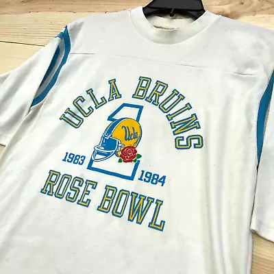 VINTAGE UCLA Bruins Shirt Mens Medium White Blue Single Stitch Rose Bowl 1984 • $23.99