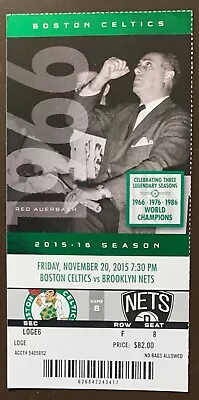Boston Celtics 11/20/2015 NBA Ticket Stub Vs Brooklyn Nets • $7.95
