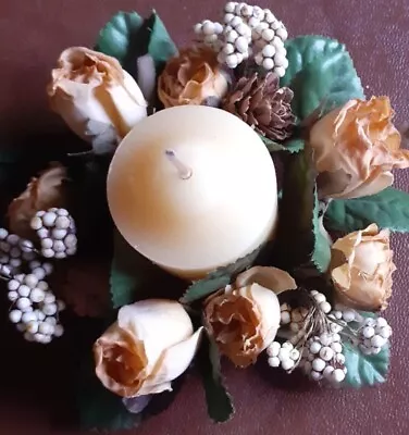 Roses With Cones And Mock Seedheads; Peach Candle Ring For Diameter Of 1  BNWOT • £1.99