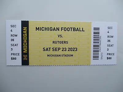 MICHIGAN WOLVERINES VS Rutgers Football Ticket Stub September 23 2023 • $4.99