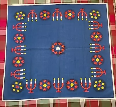 Vintage Swedish Tablecloth Blue Small Christmas Square Runner  • $30