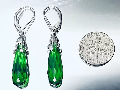 E4592L Mt St Helens Green Helenite Sterling Silver Dangling Earrings (1 Pair) • $70