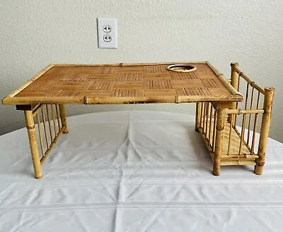 Vintage Bamboo Wicker Lap Table Breakfast In Bed Serving Tray Boho Chic • $58