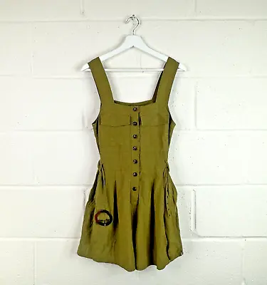 H&M Khaki Playsuit Size 8 EUR 36 Green Strappy Utility Safari Belted Romper • £12