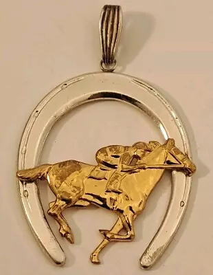 Vintage EQUESTRIAN JOCKEY HORSE RIDER Sterling Silver Necklace Pendant LUCKY • $28