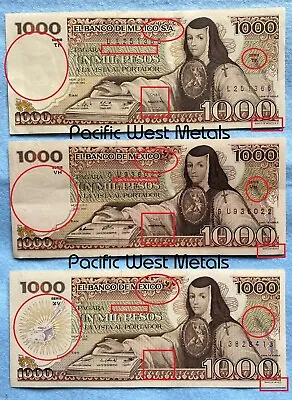 Lot Of 3 Mexico Banknote 1000 Pesos Paper Money - Mexican Bills Mil BDM PLS READ • $14.98