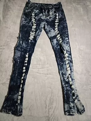 VIP Women's Size 11/12 Blue Skinny Distressed Acid Wash Stretch Jeans • $14.99