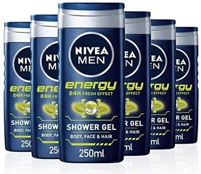NIVEA Men Shower Gel Energy Pack Of 6 (6 X 250 Ml) Energising Body Wash - UK • £7.48