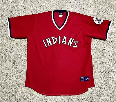 Men’s 2XL 1976 Majestic Cooperstown Cleveland Indians Throwback Jersey Vintage • $49.95