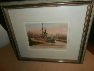 Mary Ellen Golden Signed Watercolor Art Print Of US Battleship  • $34.99