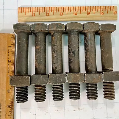 6 Vintage Nos Square Head Machine Bolts And Square Nuts 3/4  Dia X 4 1/2  Length • $20.47