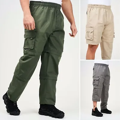 Mens Cargo Trousers 3 In 1 Zip Off 3/4 Shorts Elasticated Combat Pants M-3XL • £14.99