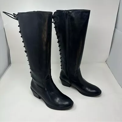 Euro Sofft Brown Leather Knee High Steampunk Boots Round Toe Heeled 7 Retro • $75