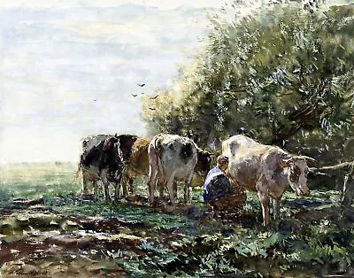 $25.23 • Buy Milk Curve (Cows Waiting) By Dutch  Willem Maris. Canvas Pets Art 11x14 Print