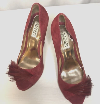 $54.87 • Buy BADGLEY MISCHKA Ginnie Pumps  8.5 Feather Peep Toe Evening Shoes Red Heels