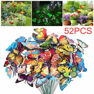 52Pcs Colourful Luminous Butterflies Stakes Garden Patio On Sticks Home Decor  • £6.59