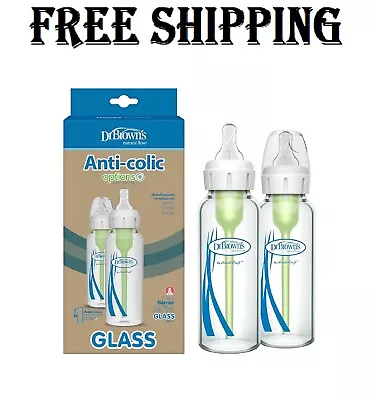 Dr. Brown's Natural Flow Options+ Narrow Glass Baby Bottles 8oz 2-Pack • $16.49