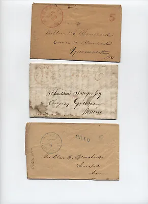 3 1840s-1850s Maine Stampless Covers Searsport Gardiner North Yarmouth [y8696] • $20