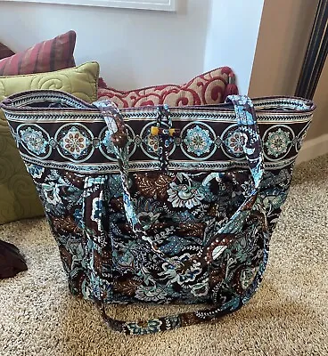 Vera Bradley Get Carried Away Tote In Heather Paisley Blue & Brown - 8 Pockets • $20