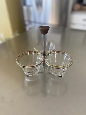 Vintage Mid-century 3 Piece Glass Bowl Condiment Set In Metal Caddy • $22.48