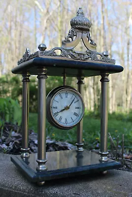 Marble And Cast  17  Tall Mantel Clock India Quartz Movement VINTAGE NICE! • $99.99