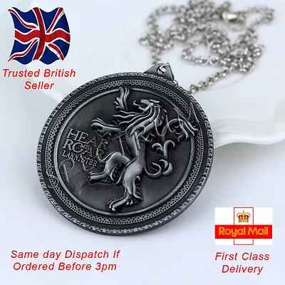 Game Of Thrones Jewellery Lannister Lion Antique Silver Pendant Necklace  • £3.49