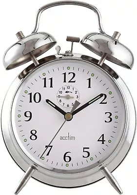 Acctim Mechanical Analogue Silver Bell Alarm Round Chrome Stainless-Steel Clock • £14.99