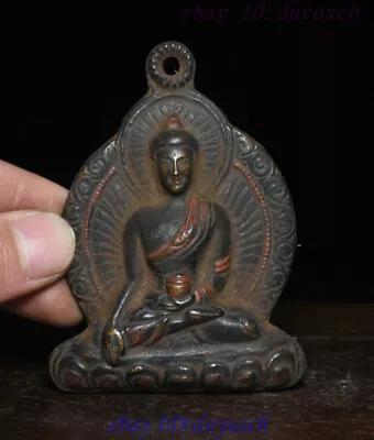 Tibet Buddhism Bronze Shakyamuni Sakyamuni Amitabha Buddha Statue Amulet Pendant • $47.50