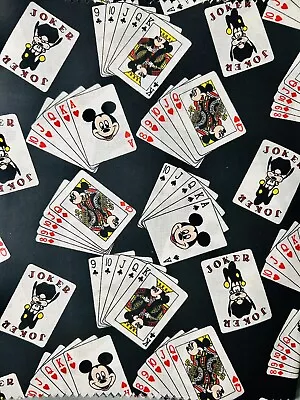 Vintage Disney Mickey Mouse  & Friends Black Playing Cards Fabric Panel 60”x 13” • $17.99